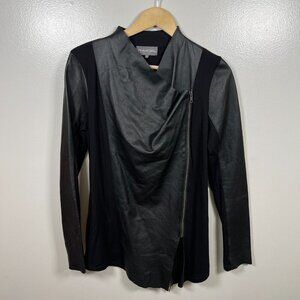 Michael Stars Asymmetric Leather Jacket Size Large Black Draped Mixed Material